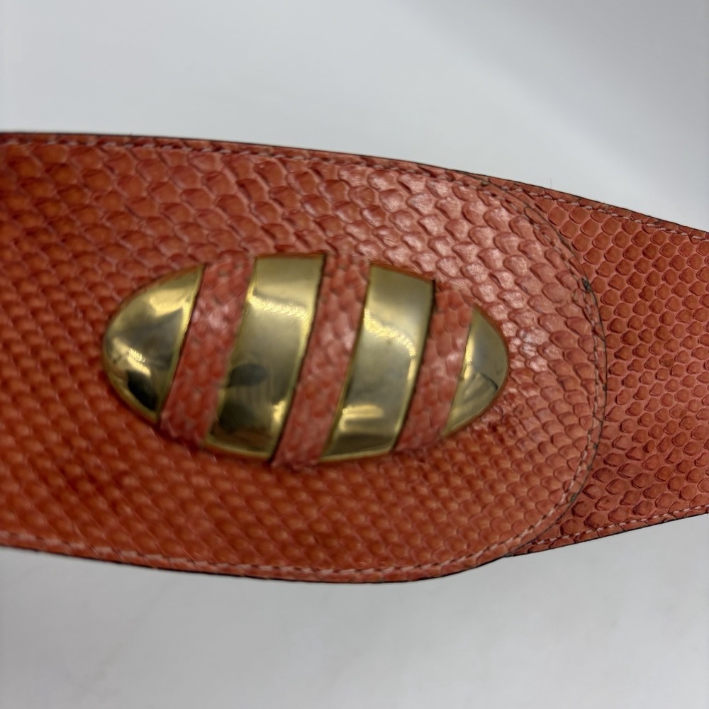 Vintage Laura Lei Womens Belt Genuine Snakeskin Orange Gold Adjustable Argentina - Picture 9 of 13